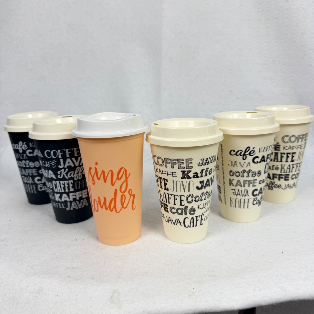 Set of 6 Reusable Coffee Cup Set 16oz Starbucks Travel Tumblers Multi Color